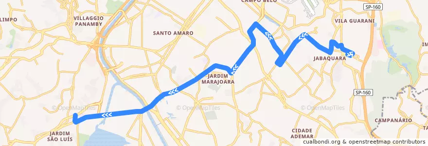 Mapa del recorrido 707K-10 Metrô Jabaquara de la línea  en São Paulo.