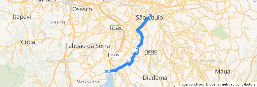 Mapa del recorrido 5185-10 Terminal Parque Dom Pedro II de la línea  en San Paolo.
