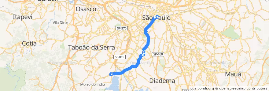 Mapa del recorrido 5185-10 Terminal Guarapiranga de la línea  en São Paulo.