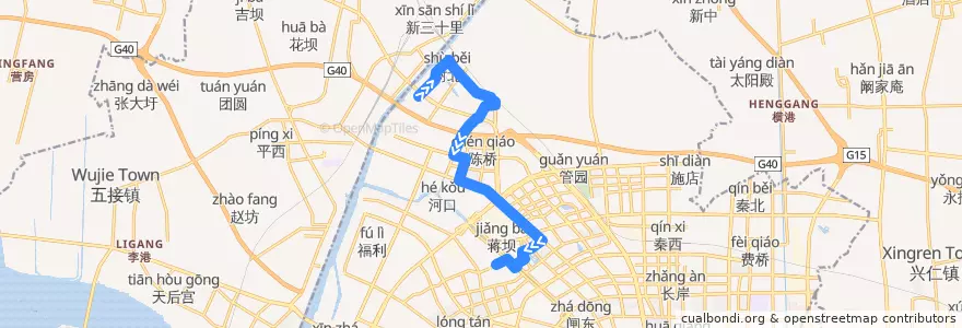 Mapa del recorrido 23路: 陈桥育爱村 => 唐家闸东 de la línea  en Gangzha District.