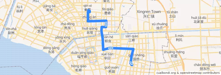 Mapa del recorrido 44路: 东站公交回车场 => 火车站 de la línea  en 南通市.