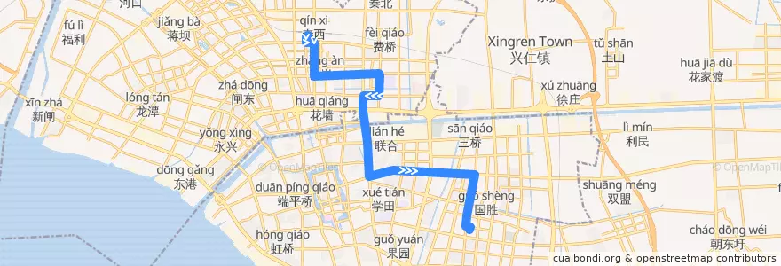 Mapa del recorrido 44路: 火车站 => 东站公交回车场 de la línea  en 南通市.