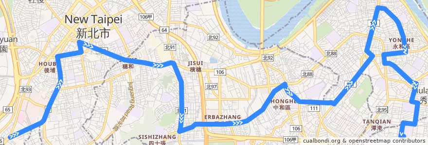 Mapa del recorrido 新北市 57 板橋-永和 (往程) de la línea  en تايبيه الجديدة.