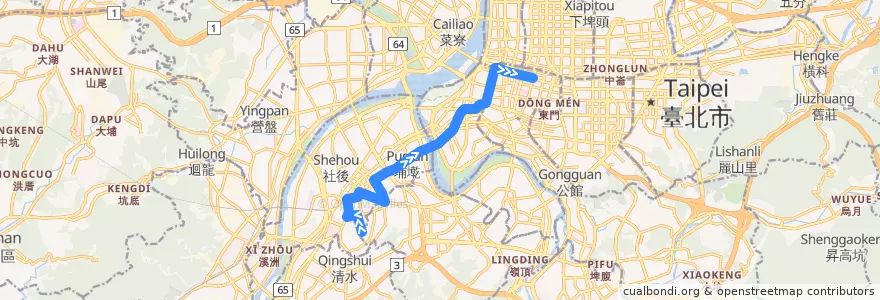 Mapa del recorrido 臺北市 265區 板橋-行政院 (往程) de la línea  en Nouveau Taipei.