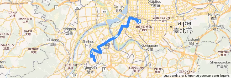 Mapa del recorrido 臺北市 265區 行政院-板橋 (返程) de la línea  en تايبيه الجديدة.