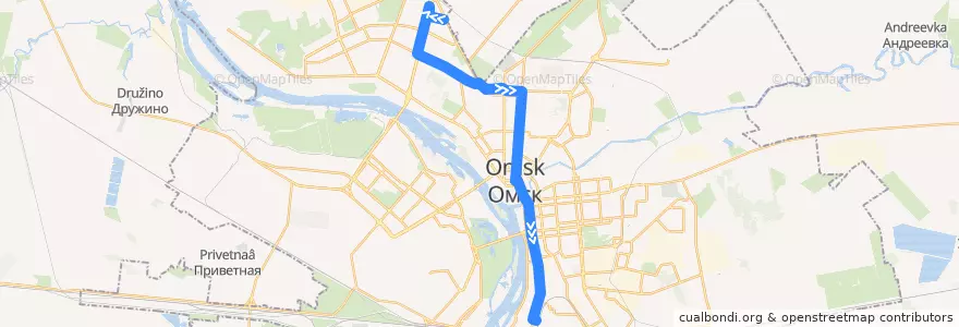 Mapa del recorrido Автобус №32 : Бархатовой - Железнодорожный вокзал de la línea  en городской округ Омск.