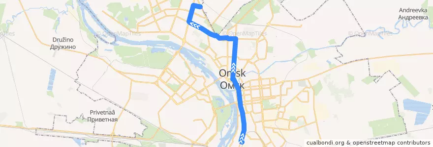 Mapa del recorrido Автобус №32 : Железнодорожный вокзал - Бархатовой de la línea  en городской округ Омск.