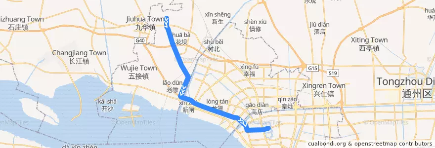 Mapa del recorrido 602路: 新坝 => 钟楼广场 de la línea  en 南通市.