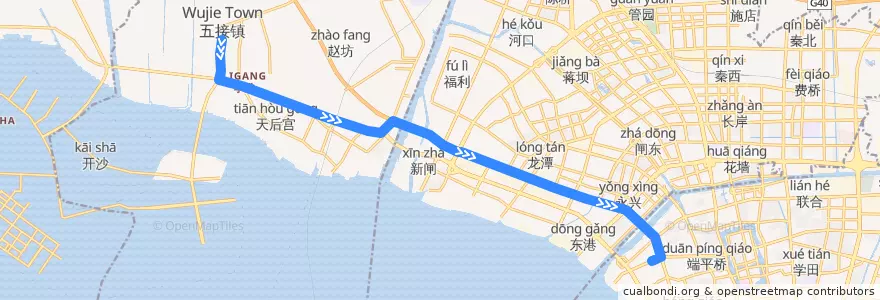 Mapa del recorrido 600路: 五接镇 => 长途车站 de la línea  en 南通市.