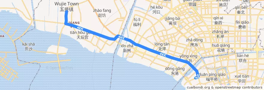 Mapa del recorrido 600路: 长途车站 => 五接镇 de la línea  en Nantong City.