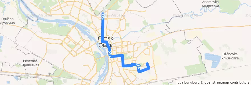 Mapa del recorrido Автобус №63 : Гараж ЦС - МСЧ-9 de la línea  en городской округ Омск.