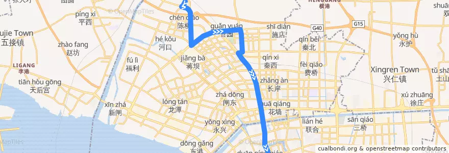 Mapa del recorrido 17路: 陈桥街办 => 盆景园 de la línea  en 港闸区.