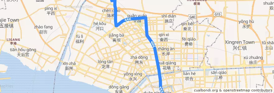 Mapa del recorrido 17路: 盆景园 => 陈桥街办 de la línea  en 港闸区.