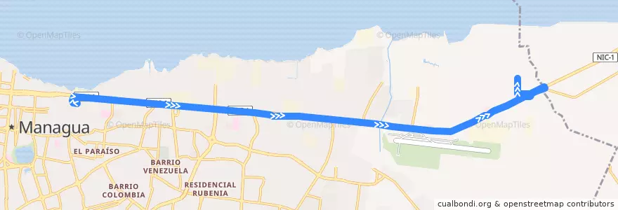 Mapa del recorrido Ruta 266: Mercado Oriental -> Zona Franca Las Mercedes de la línea  en Managua (Municipio).