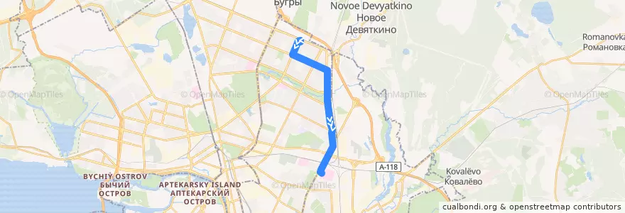 Mapa del recorrido Трамвай № 51: Суздальский проспект => проспект Мечникова de la línea  en Калининский район.