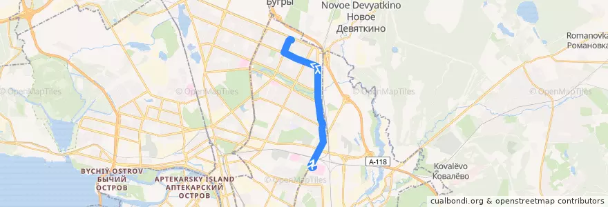 Mapa del recorrido Трамвай № 51: проспект Мечникова => Суздальский проспект de la línea  en Калининский район.