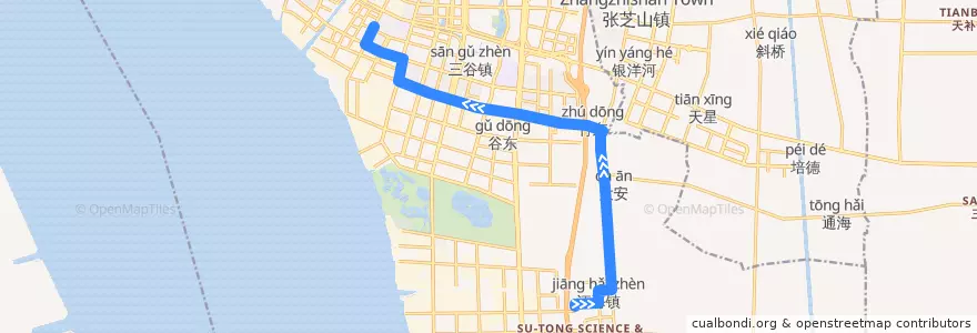 Mapa del recorrido 29路: 星苏花苑 => 南通开发区管委会 de la línea  en 崇川区.