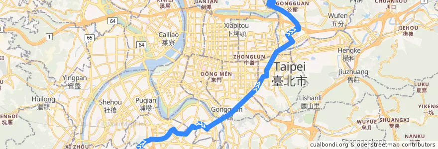 Mapa del recorrido 臺北市 950 中和-內湖科學園區(往程) de la línea  en Nuova Taipei.