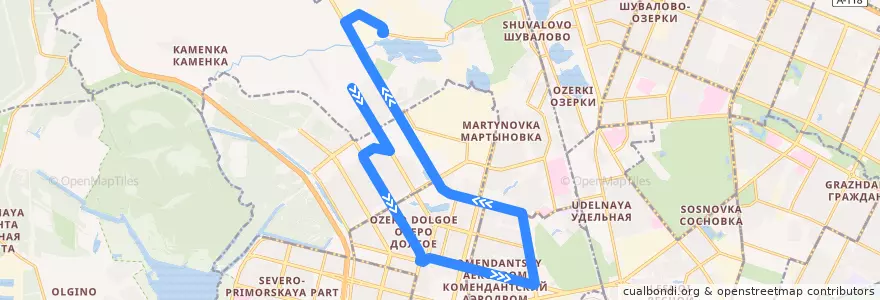 Mapa del recorrido Автобус № 135: Глухарская улица => ОАО "Климов" de la línea  en Приморский район.