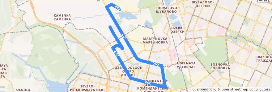 Mapa del recorrido Автобус № 135: ОАО "Климов" => Глухарская улица de la línea  en Приморский район.