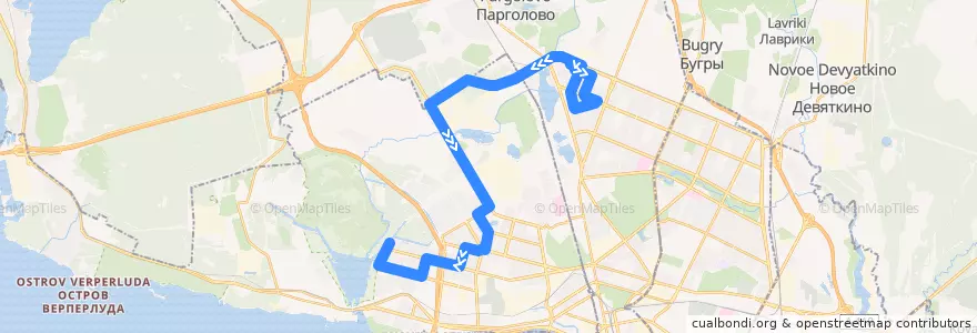 Mapa del recorrido Автобус № 180: улица Жени Егоровой => Камышовая улица de la línea  en Санкт-Петербург.