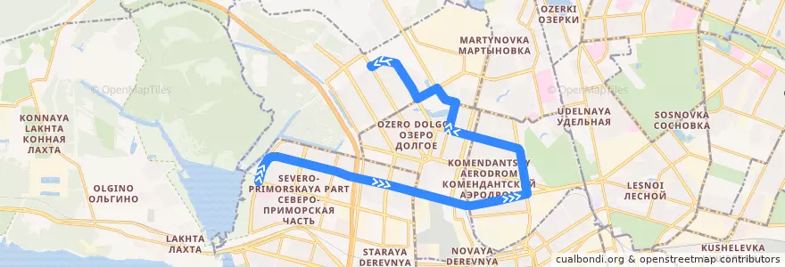 Mapa del recorrido Автобус № 184: улица Оптиков => улица Шаврова de la línea  en Приморский район.