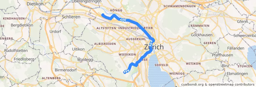 Mapa del recorrido Tram 17: Albisgütli → Werdhölzli de la línea  en Zürich.