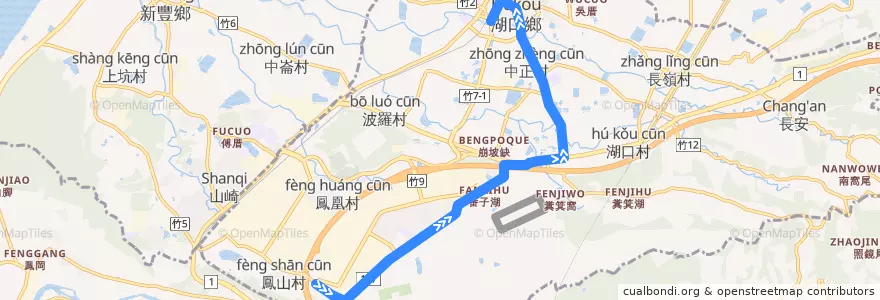 Mapa del recorrido 5613 湖口→榮民講習所(經鳳山村) de la línea  en 湖口鄉.