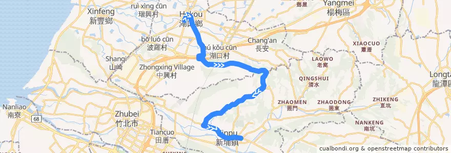Mapa del recorrido 5643 新埔→湖口(經舊湖口) de la línea  en Уезд Синьчжу.