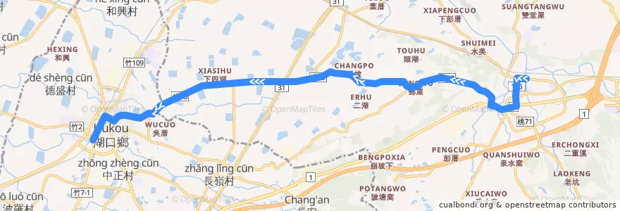 Mapa del recorrido 5607 楊梅→湖口(經二湖) de la línea  en Yangmei.