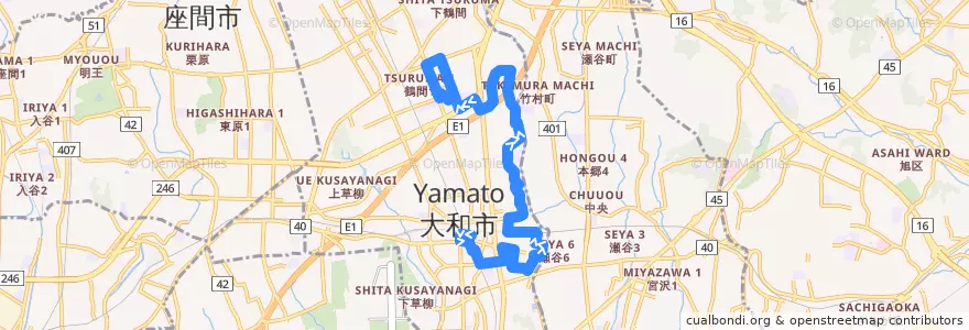 Mapa del recorrido 大和市コミュニティバス やまとんGO 深見地域 復路 de la línea  en Ямато.