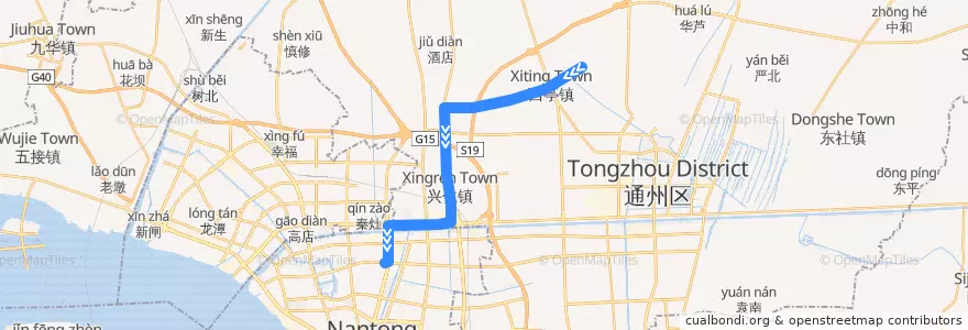 Mapa del recorrido 610路: 西亭民营经济区·苏正公司 => 校西公交停车场 de la línea  en Tongzhou District.