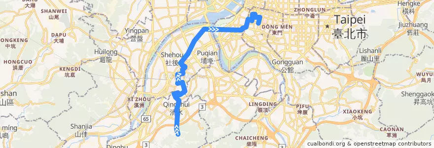 Mapa del recorrido 新北市 245 德霖學院-捷運台大醫院(往程) de la línea  en تايبيه الجديدة.