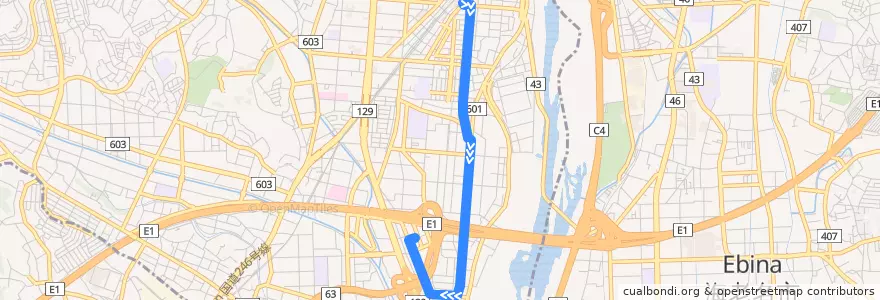 Mapa del recorrido 厚105 厚木アクスト行き de la línea  en 厚木市.