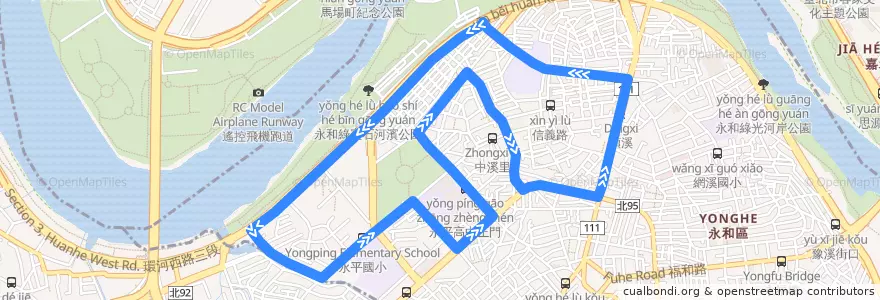 Mapa del recorrido 新北市 F521 永和A線 永平高中(單向循環) de la línea  en 융허 구.