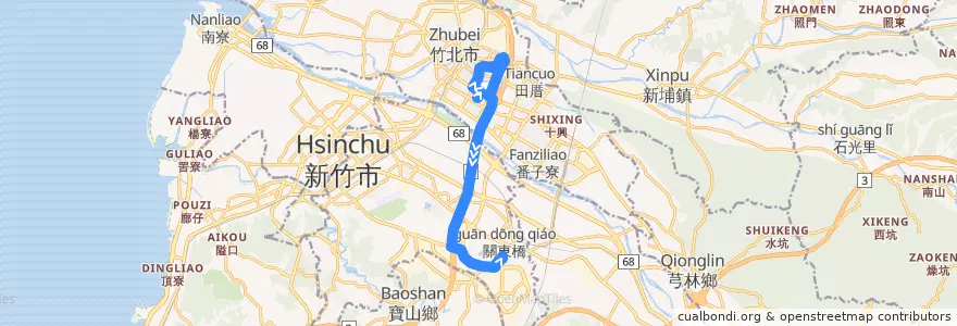 Mapa del recorrido 新竹縣快捷公車1號(新竹縣政府→新竹科學園區) de la línea  en Provincia di Taiwan.