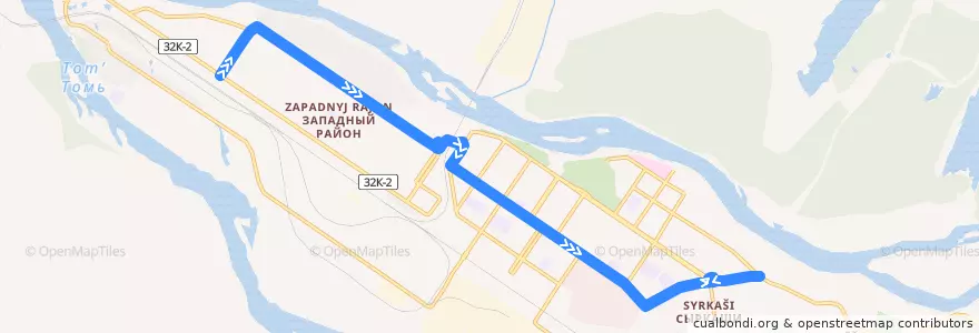 Mapa del recorrido Маршрут №8: Ж-Д Вокзал - Диспетчерская de la línea  en メシュドゥレチェンスキー管区.