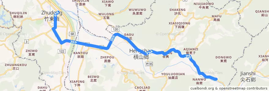 Mapa del recorrido 新竹縣快捷公車6號(竹東火車站→內灣) de la línea  en Уезд Синьчжу.
