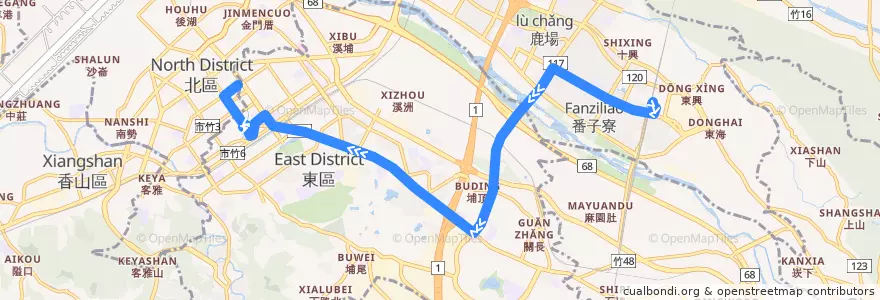 Mapa del recorrido 182 高鐵新竹站→北大橋 de la línea  en 臺灣省.