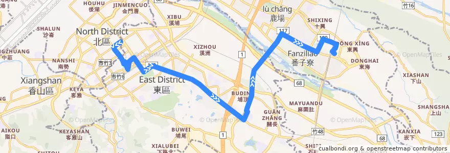Mapa del recorrido 182 北大橋→高鐵新竹站 de la línea  en 臺灣省.