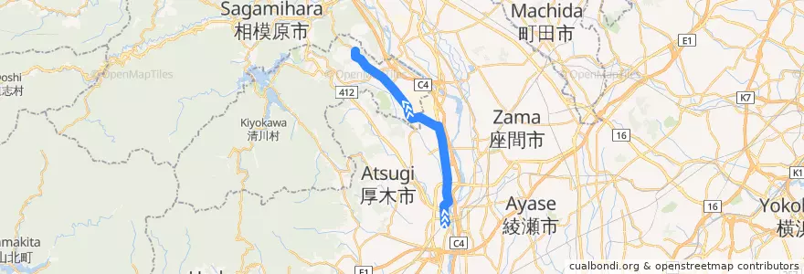 Mapa del recorrido 厚60 de la línea  en Prefettura di Kanagawa.