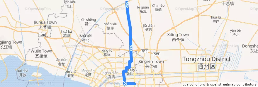 Mapa del recorrido 606路: 江海河 => 校西公交停车场 de la línea  en 南通市.