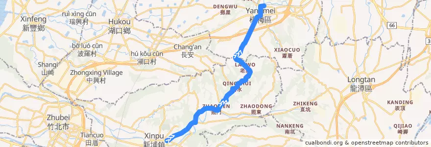 Mapa del recorrido 5641 新埔→楊梅(經清水) de la línea  en 타이완.