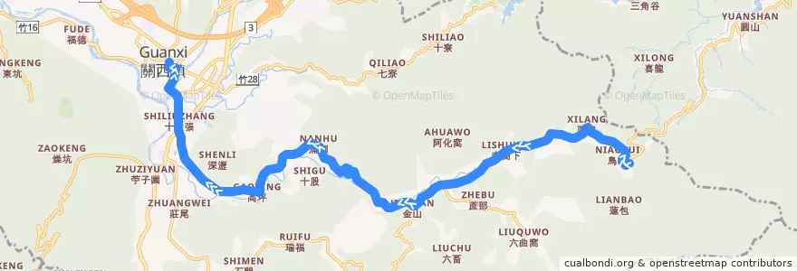 Mapa del recorrido 5638 關西→金鳥樂園 de la línea  en 關西鎮.