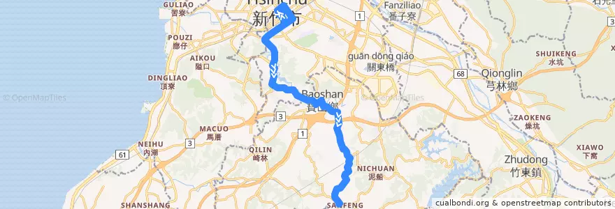 Mapa del recorrido 5602 新竹→三峰(經雙溪) de la línea  en 臺灣省.