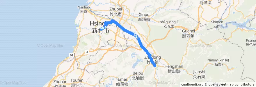 Mapa del recorrido 5673 新竹→下公館(經台68線) de la línea  en 臺灣省.