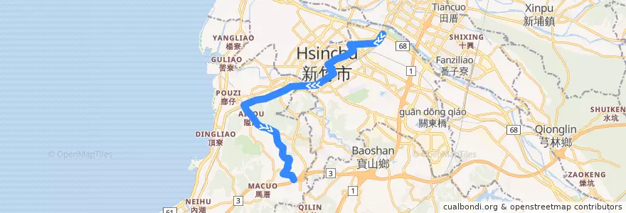 Mapa del recorrido 綠線 經國路口→香山轉運站 de la línea  en 新竹市.