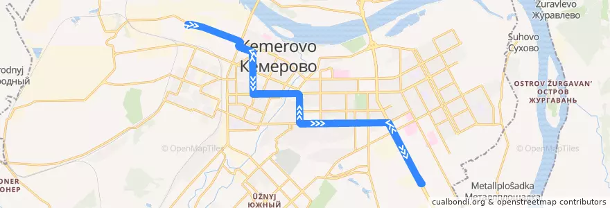 Mapa del recorrido Трамвай № 1 de la línea  en ケメロヴォ管区.