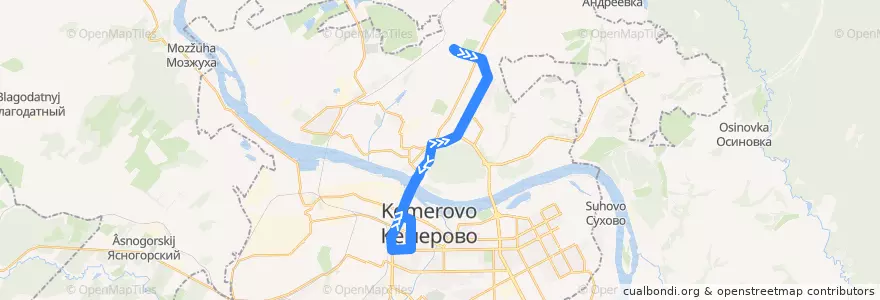 Mapa del recorrido Трамвай № 10 de la línea  en ケメロヴォ管区.