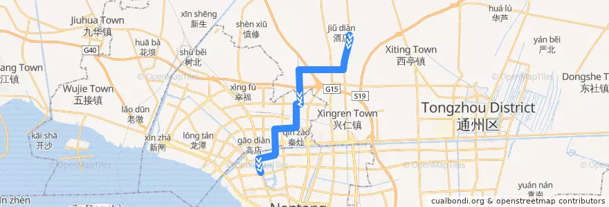 Mapa del recorrido 609路: 四安车站 => 盆景园 de la línea  en 南通市.